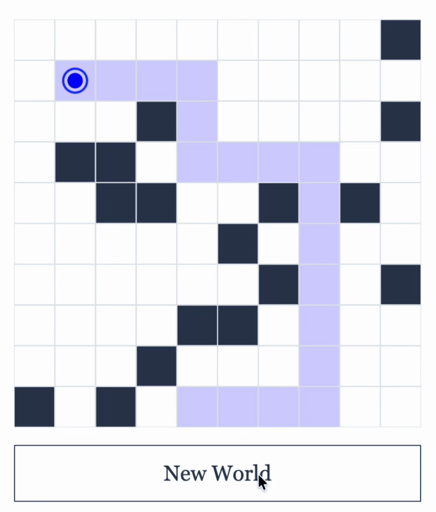 Animation of Old Wise following a planned blue route